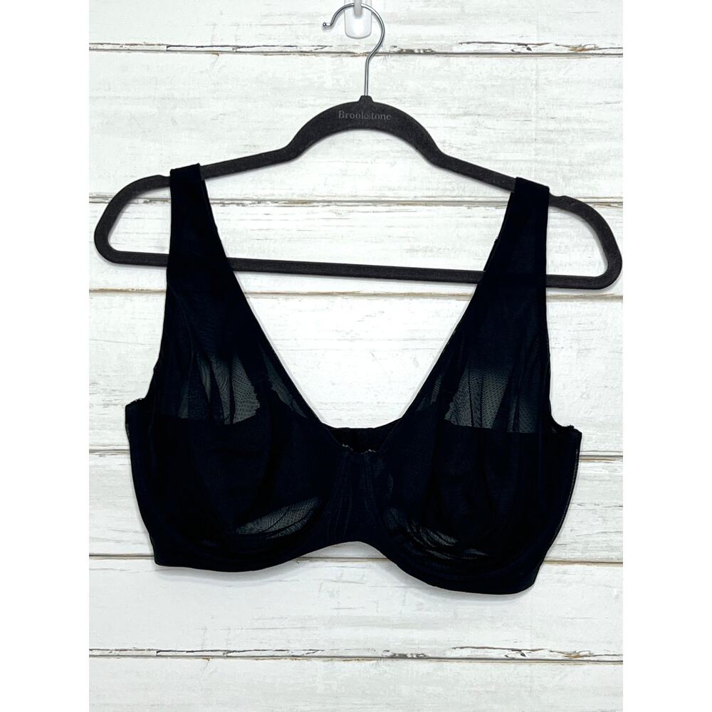 Nueskin Sheer Mesh Underwire Bra Black 40DDD Unlined Full Coverage Back Hook